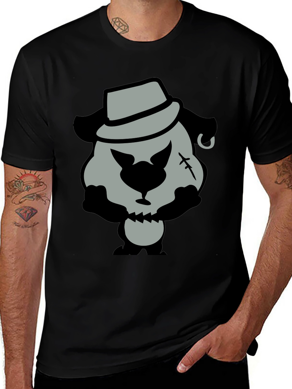 Cartoon Gangster Bear Graphic T-Shirt