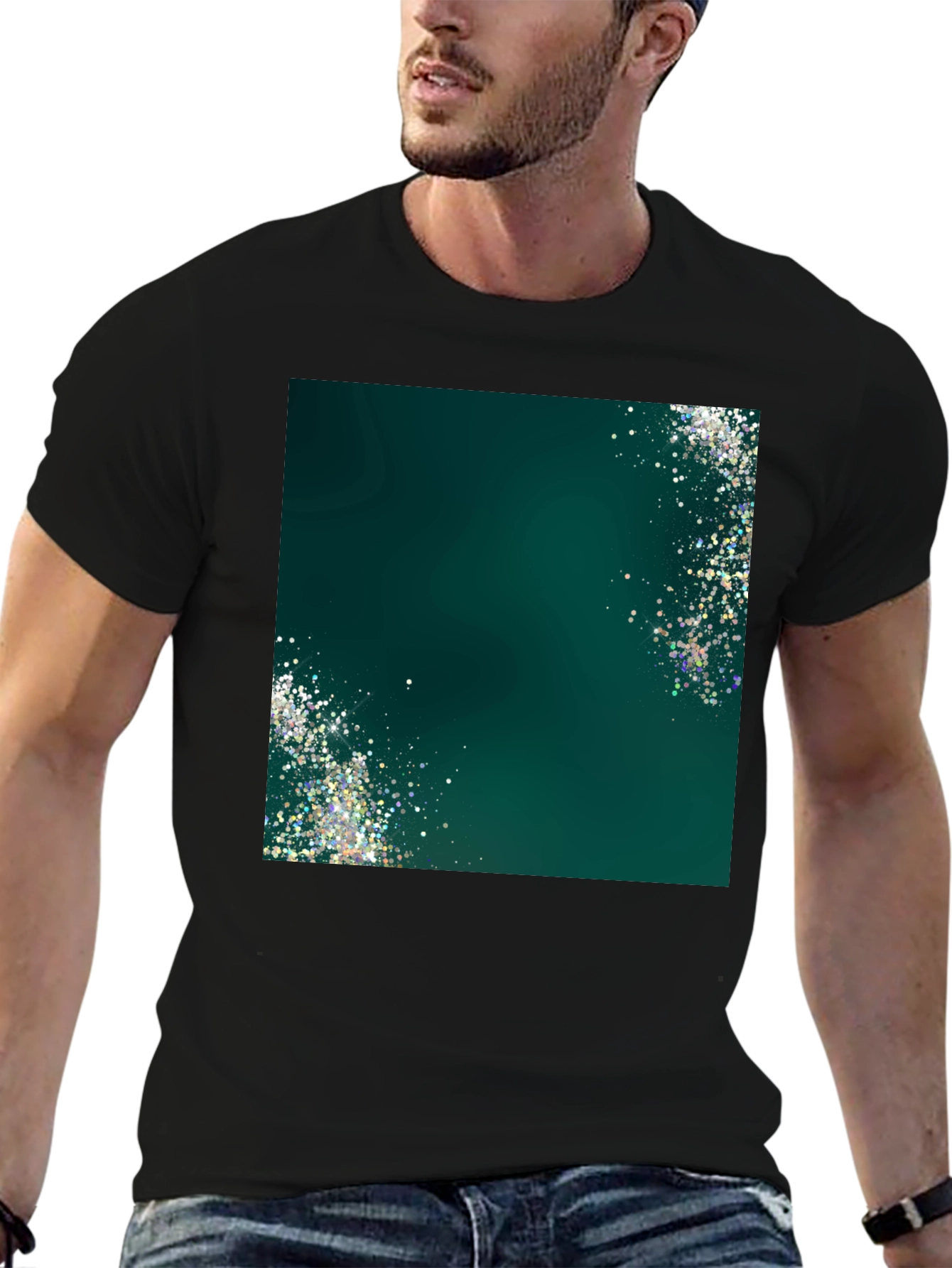 Emerald Shimmer Graphic Tee - Mens Black T-Shirt