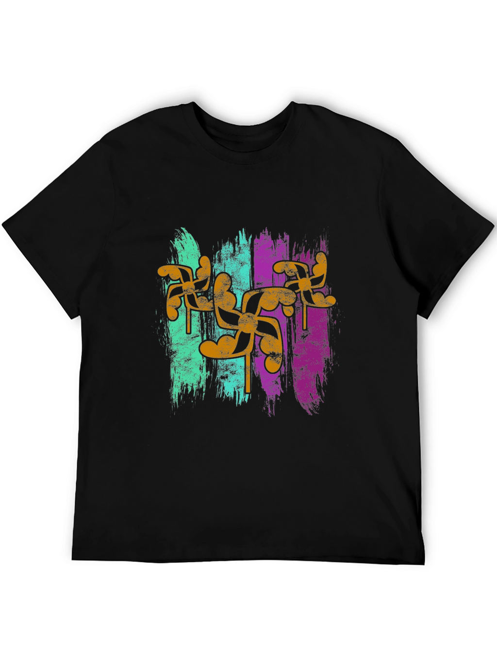 Retro Pinwheel Graphic Tee - Black Cotton Blend