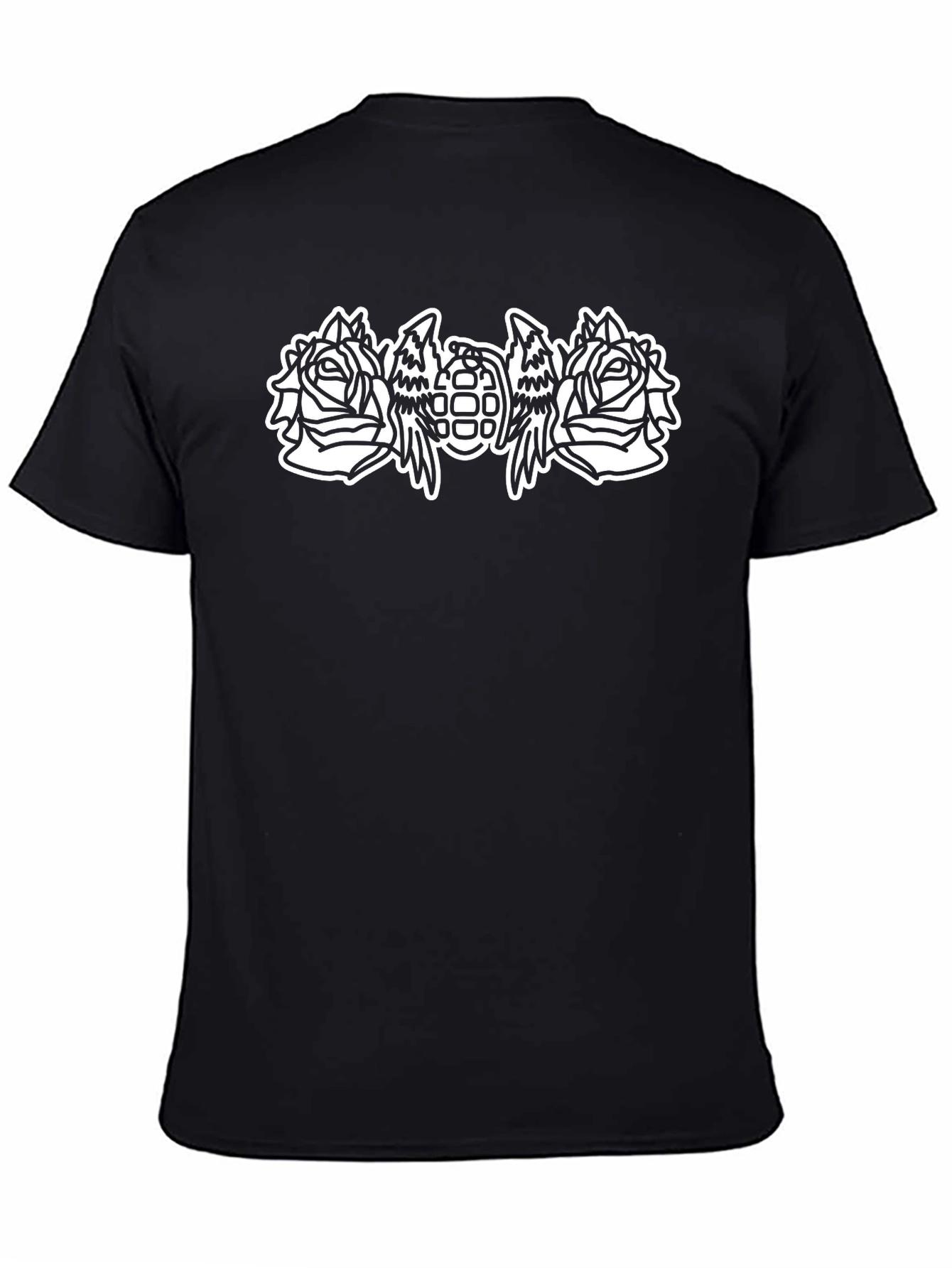 Black T-Shirt with Rose & Grenade Graphic
