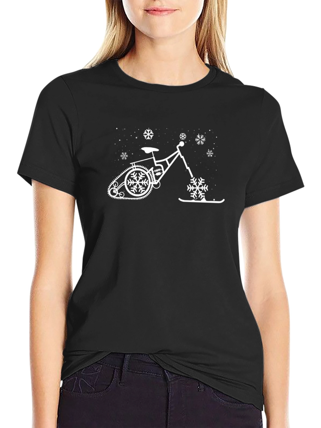 Winter Bike T-Shirt - Snowflakes & Ski Fun!