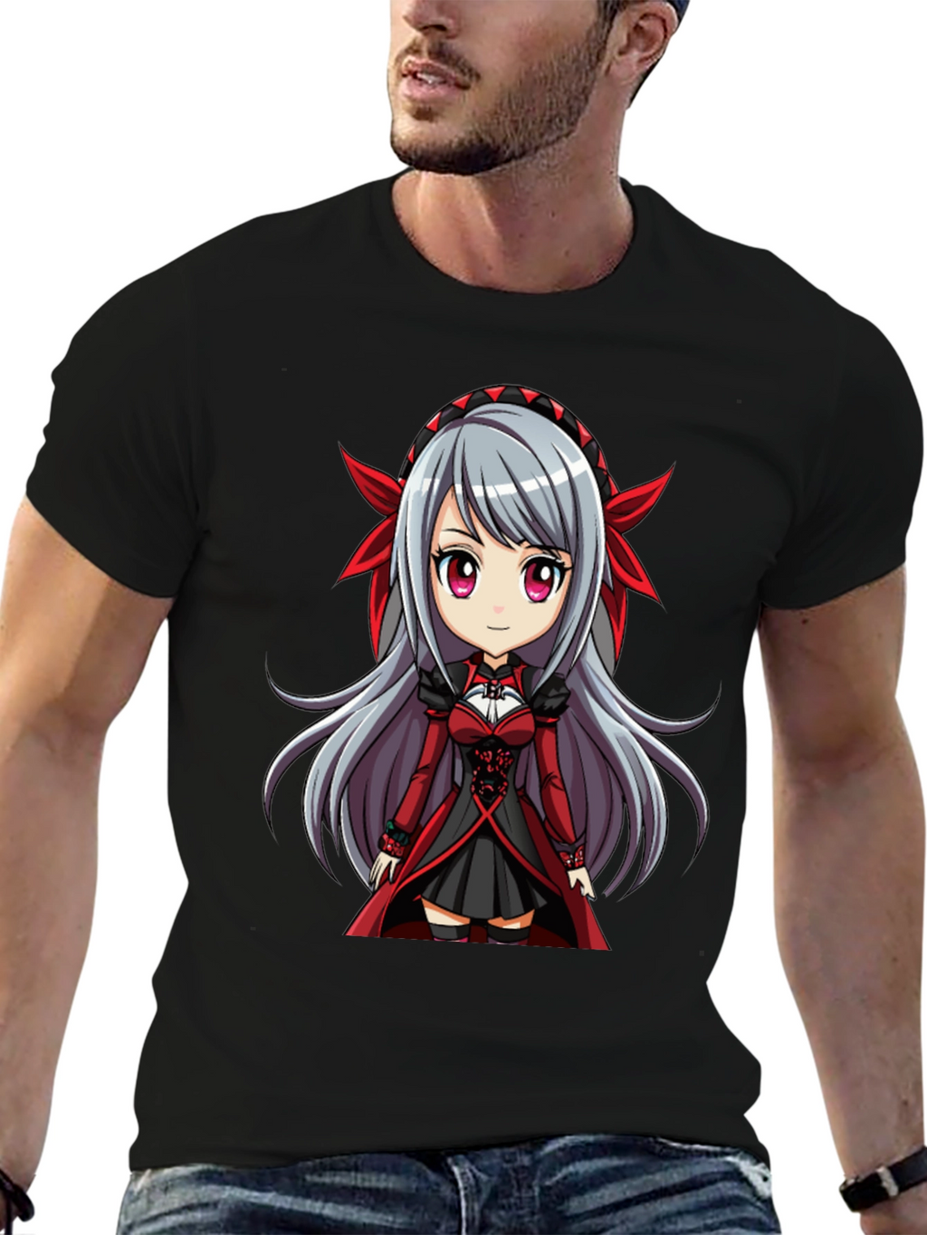 Anime Girl Graphic T-Shirt - Black
