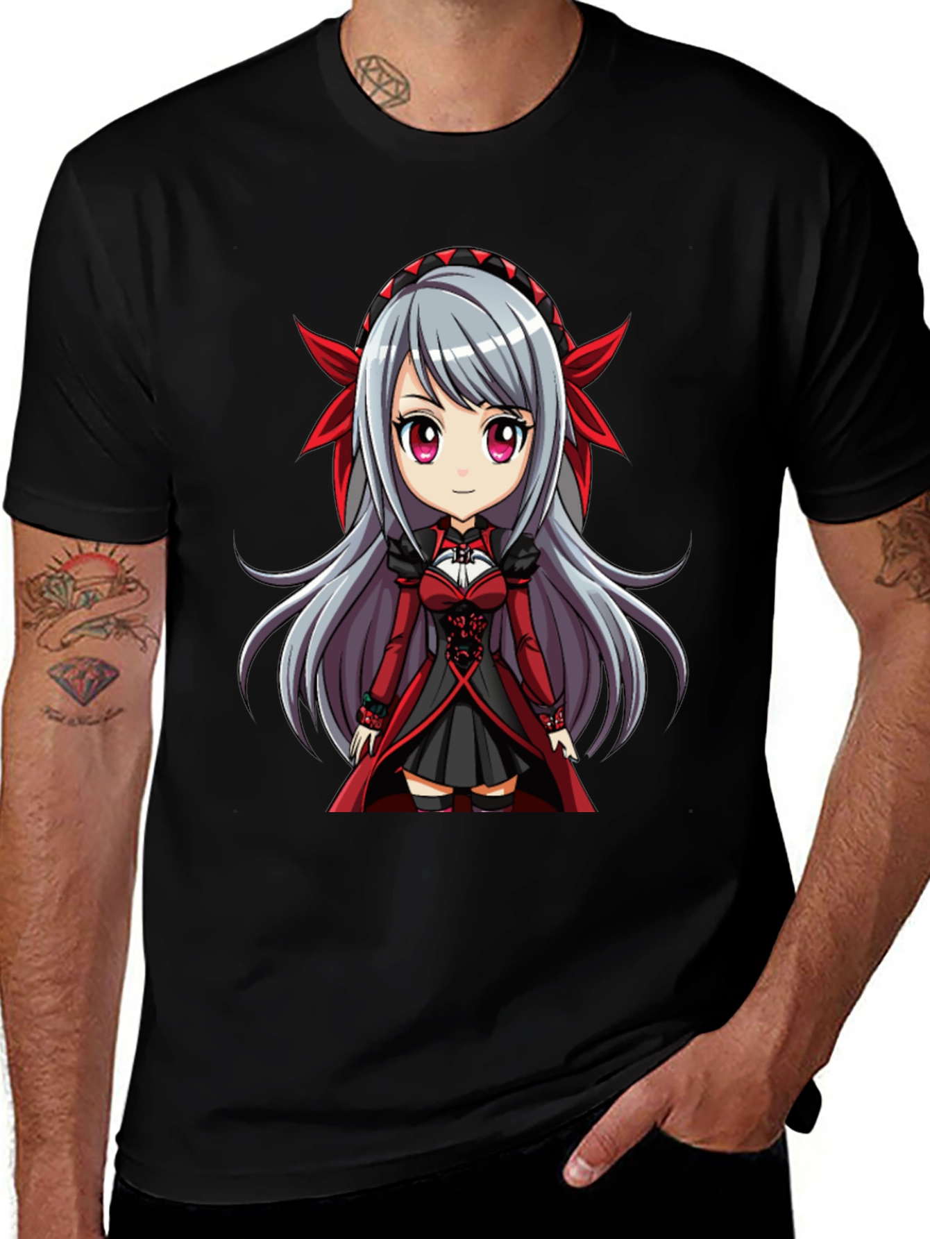 Anime Girl Graphic T-Shirt - Black
