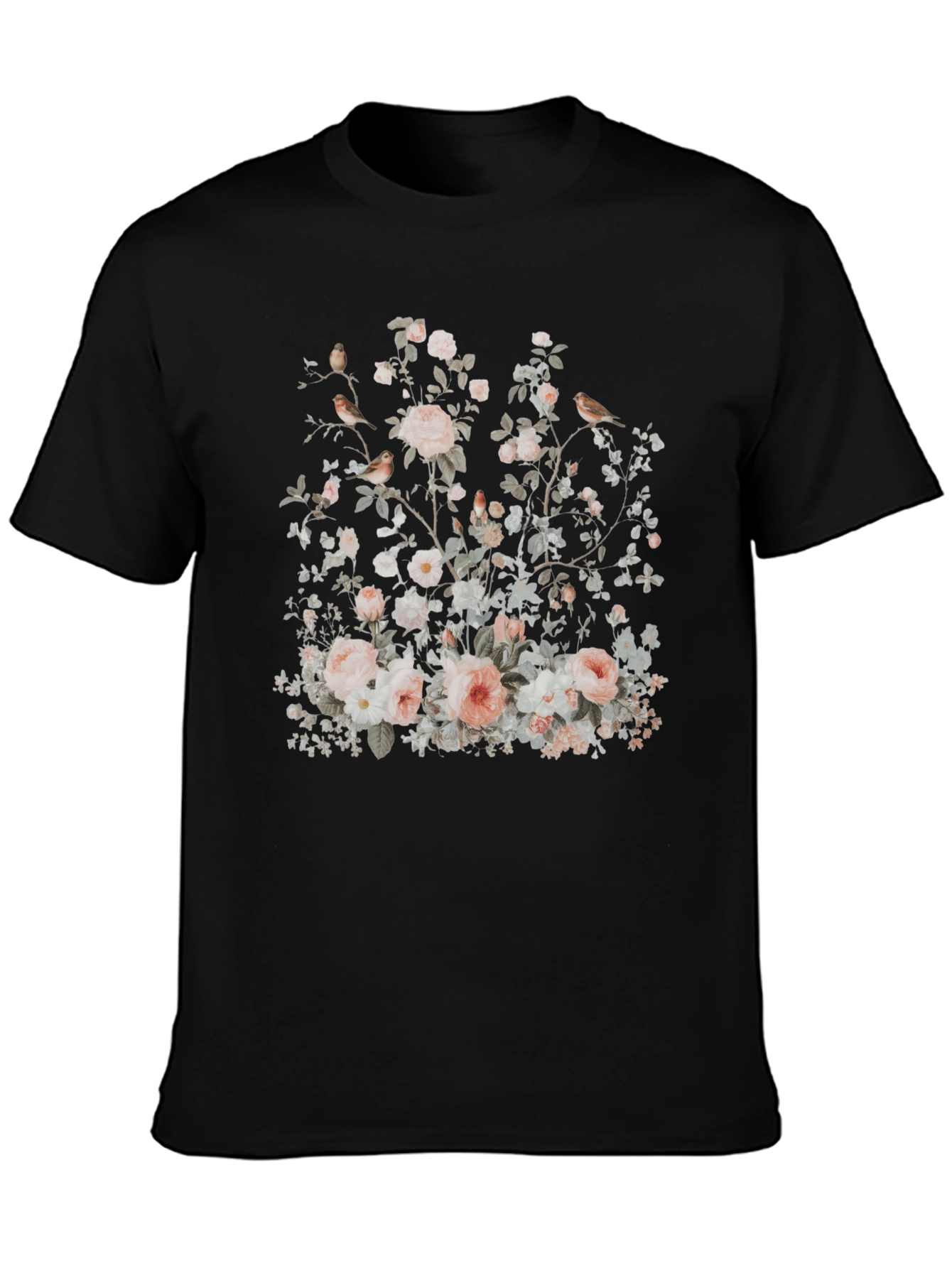 Floral Bird Print Graphic Tee - Soft & Stylish