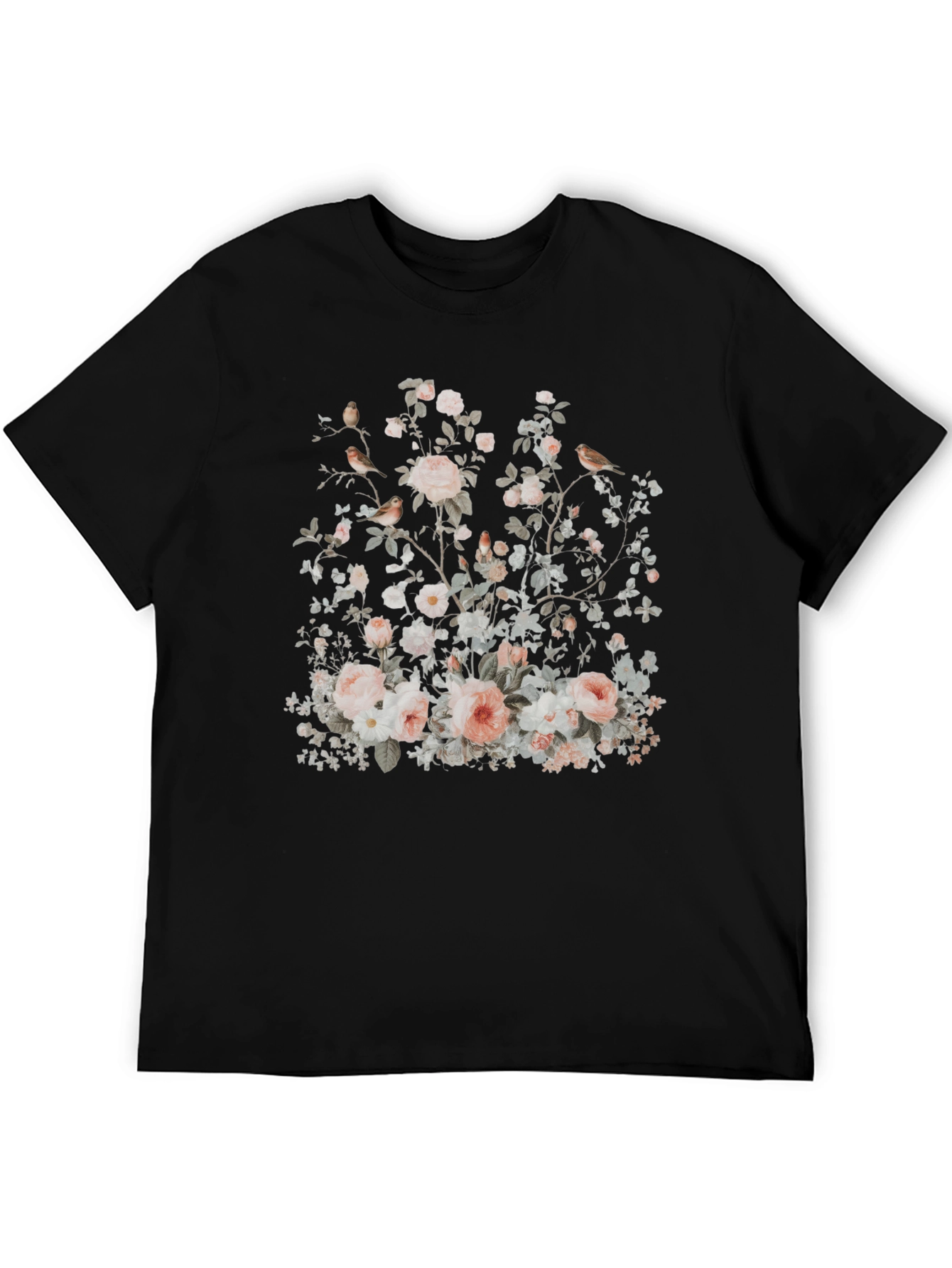 Floral Bird Print Graphic Tee - Soft & Stylish