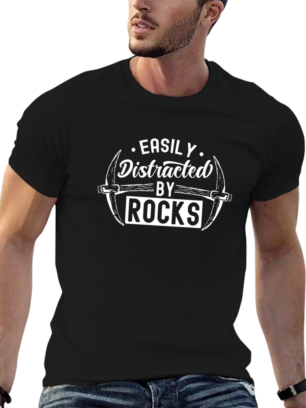 Easily Distracted By Rocks Black T-Shirt