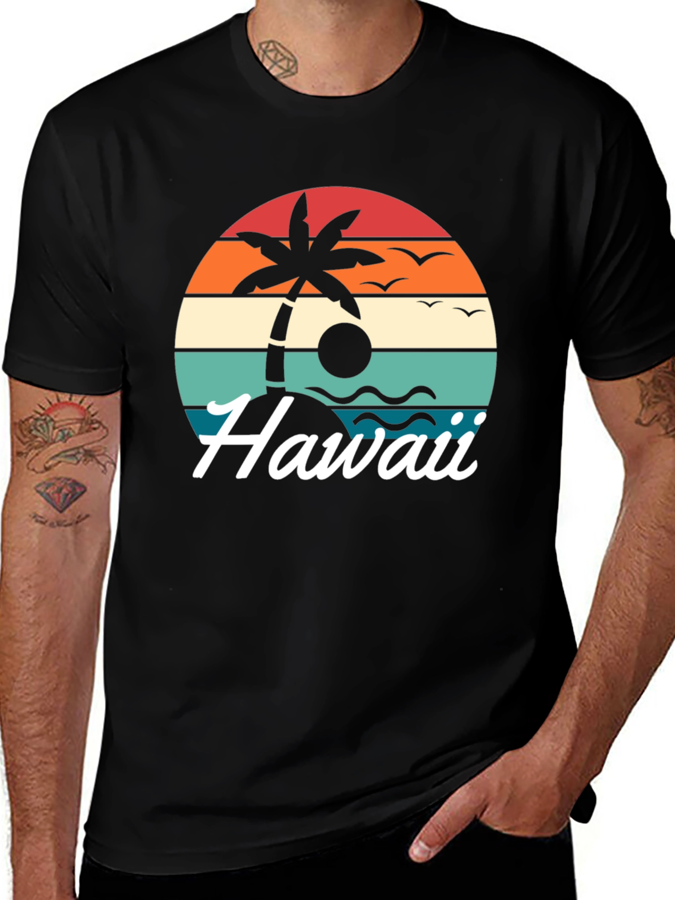 Retro Hawaii Palm Tree T-Shirt - Sunset Design