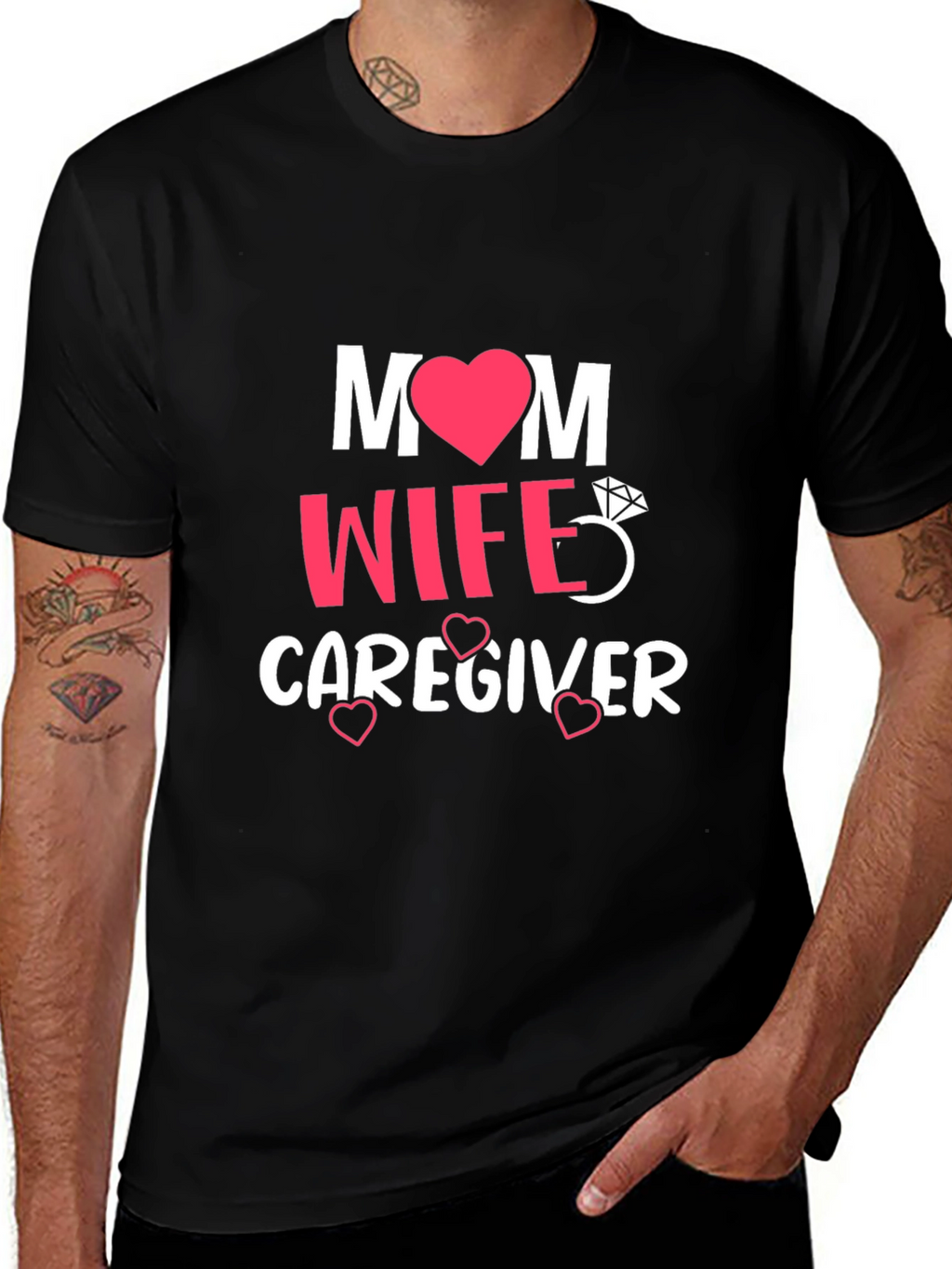 Mom Wife Caregiver Graphic Tee - Black T-Shirt