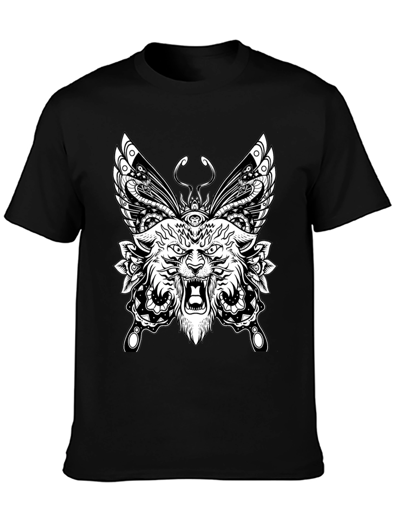 Wolf Butterfly Graphic Tee - Black Cotton T-Shirt
