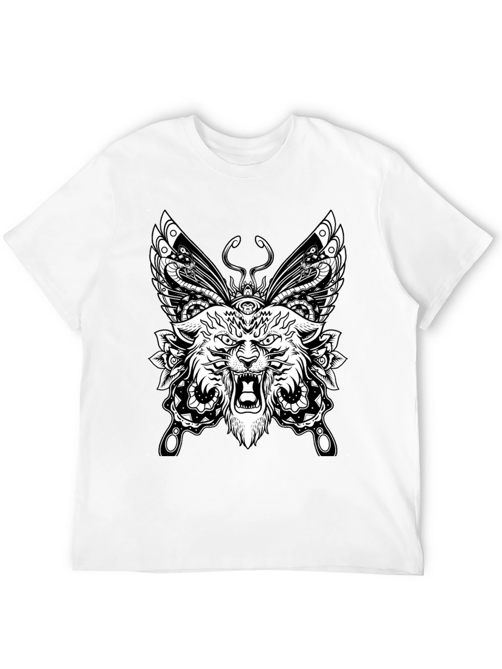 Wolf Butterfly Graphic Tee - Black Cotton T-Shirt