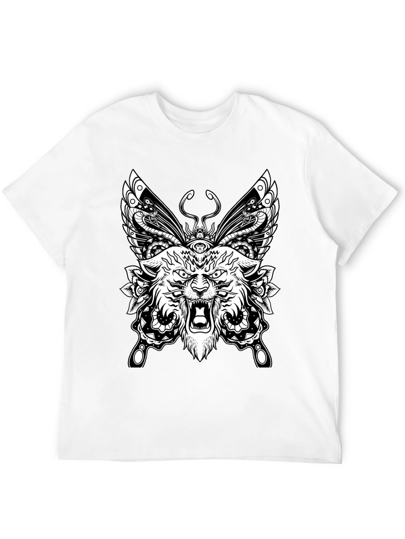 Wolf Butterfly Graphic Tee - Black Cotton T-Shirt