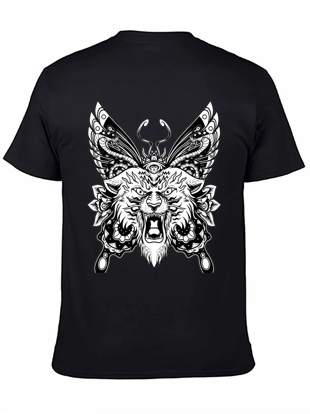 Wolf Butterfly Graphic Tee - Black Cotton T-Shirt
