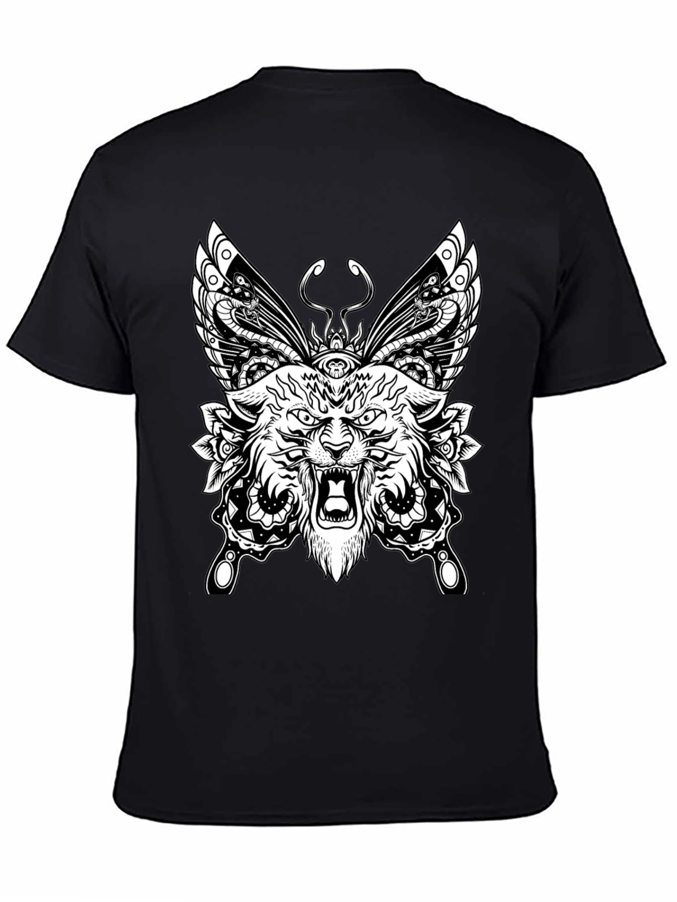 Wolf Butterfly Graphic Tee - Black Cotton T-Shirt