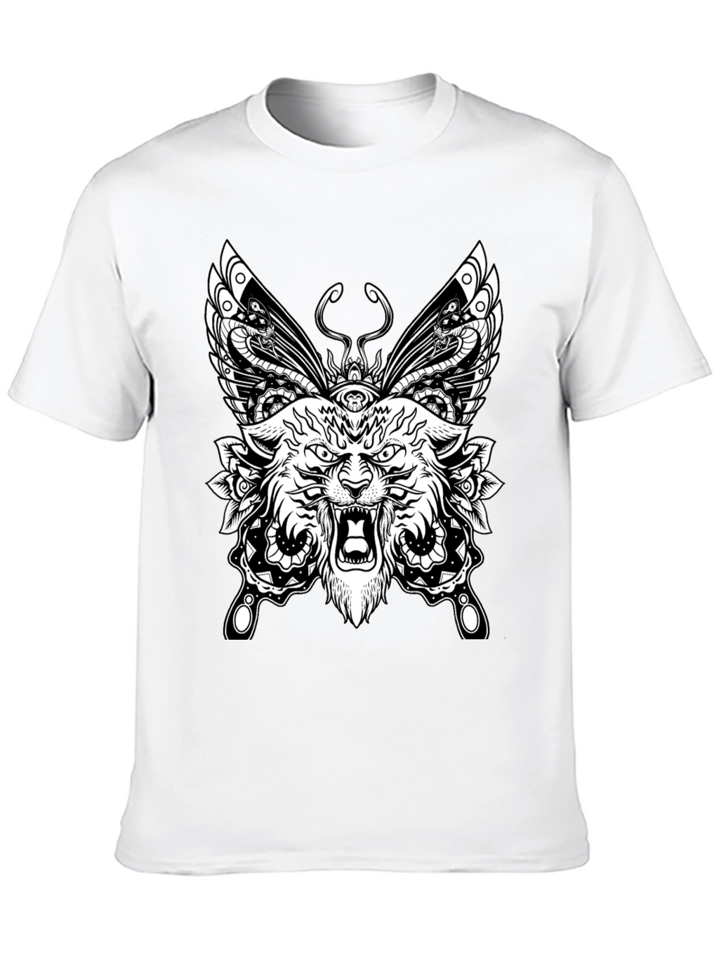 Wolf Butterfly Graphic Tee - Black Cotton T-Shirt