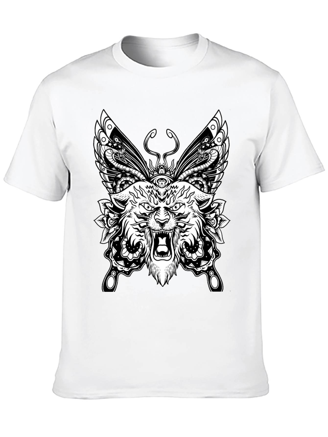 Wolf Butterfly Graphic Tee - Black Cotton T-Shirt
