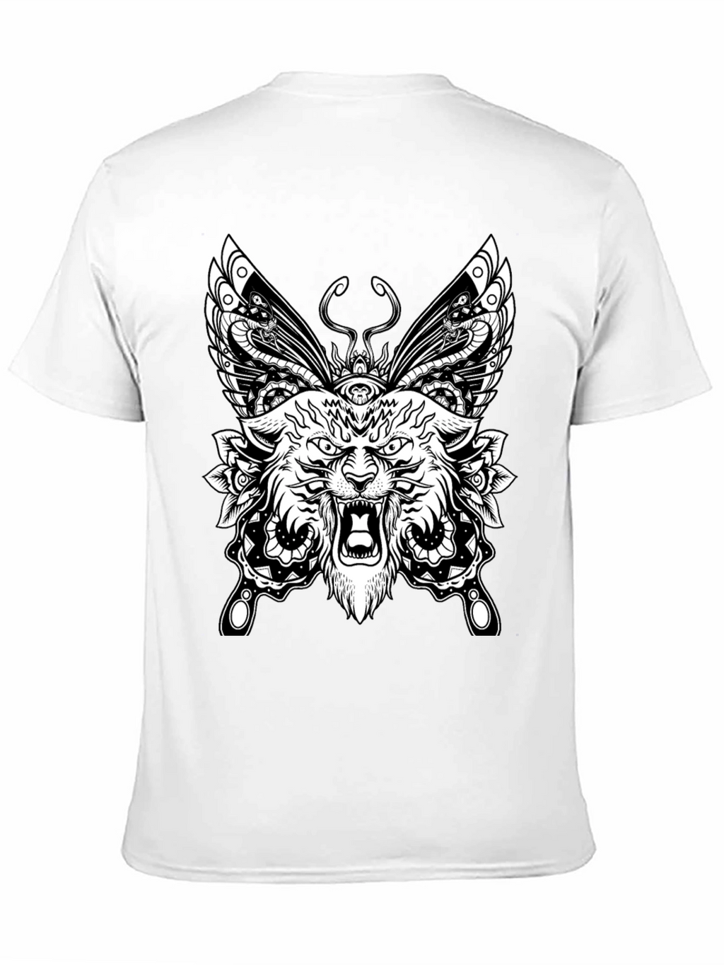 Wolf Butterfly Graphic Tee - Black Cotton T-Shirt