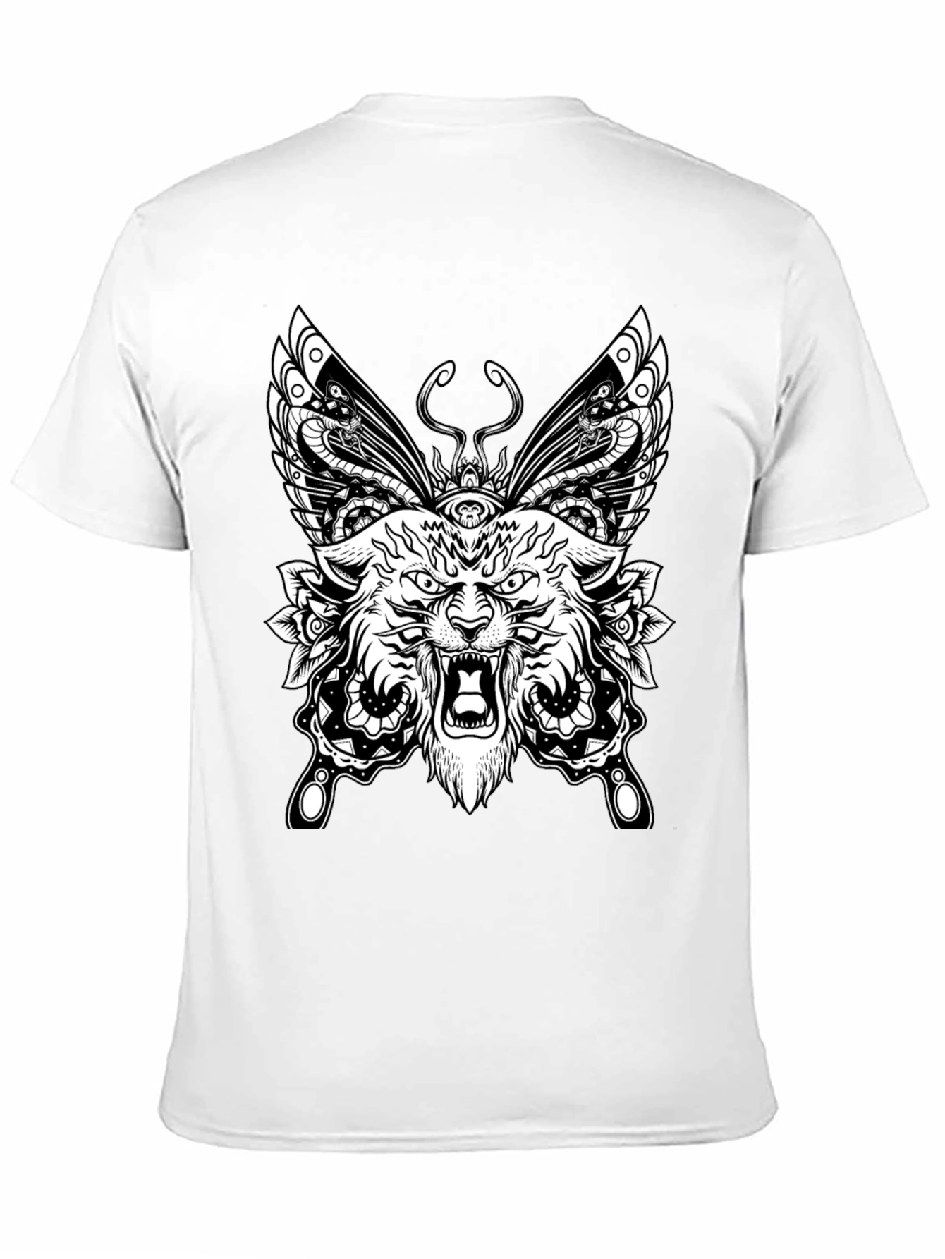 Wolf Butterfly Graphic Tee - Black Cotton T-Shirt