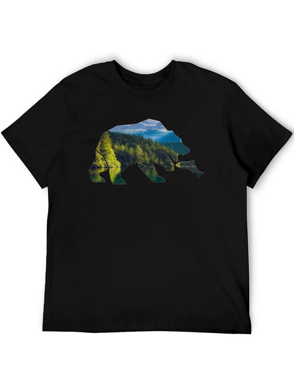 Nature Bear Graphic Tee - Black Crew Neck