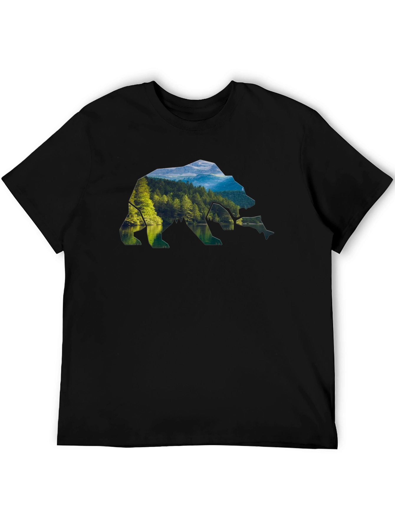 Nature Bear Graphic Tee - Black Crew Neck