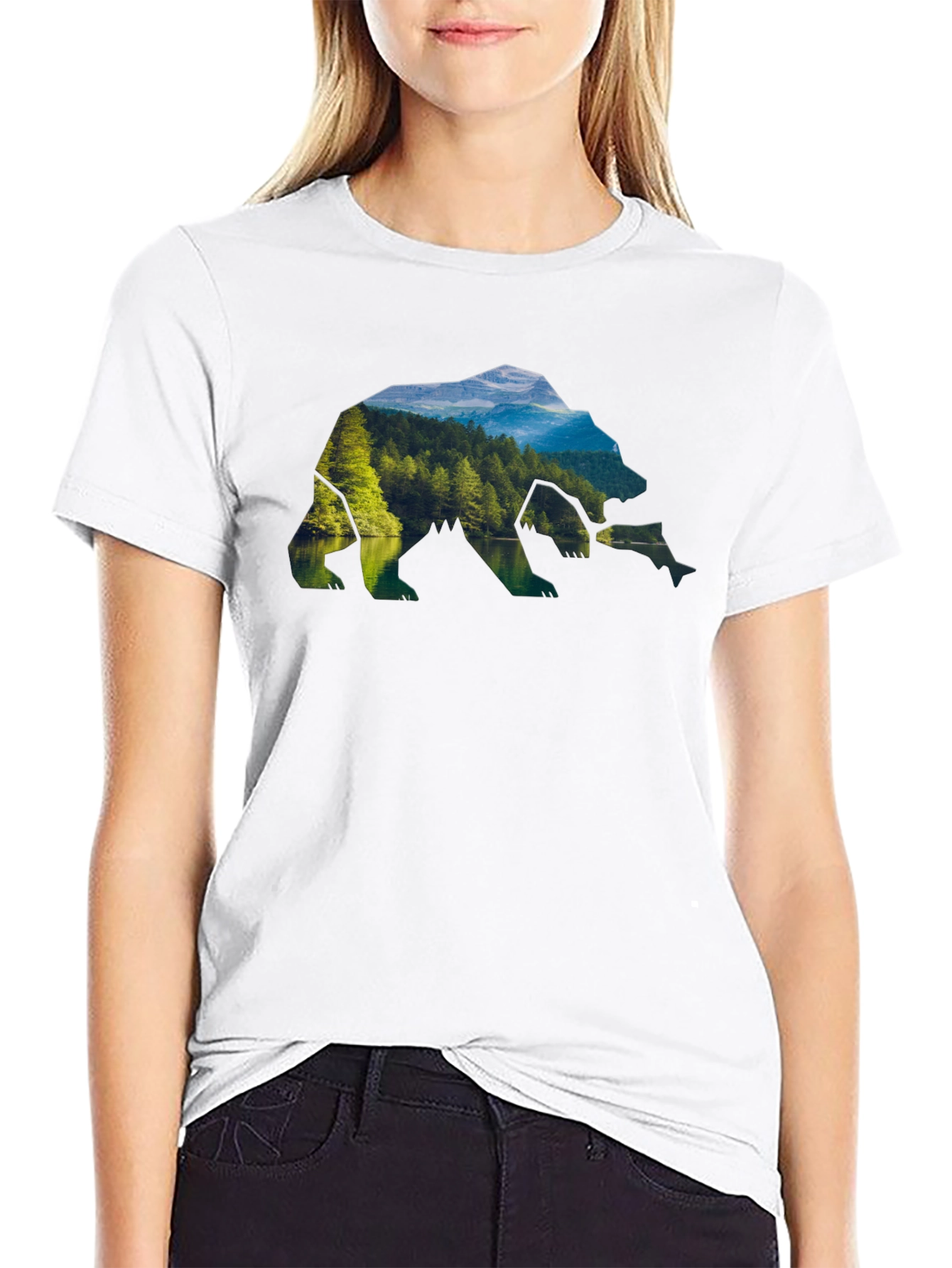 Nature Bear Graphic Tee - Black Crew Neck