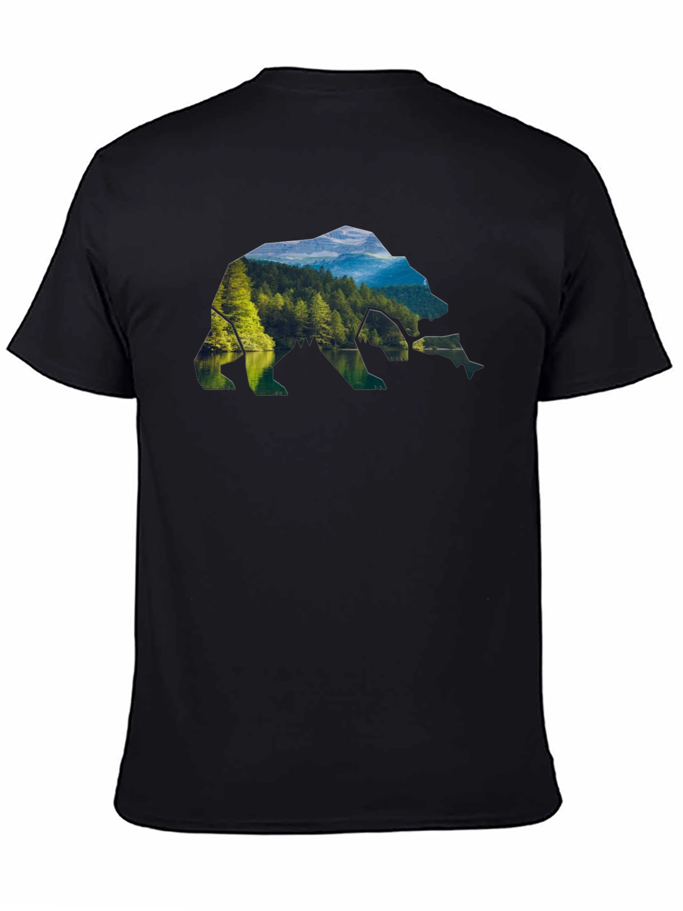 Nature Bear Graphic Tee - Black Crew Neck