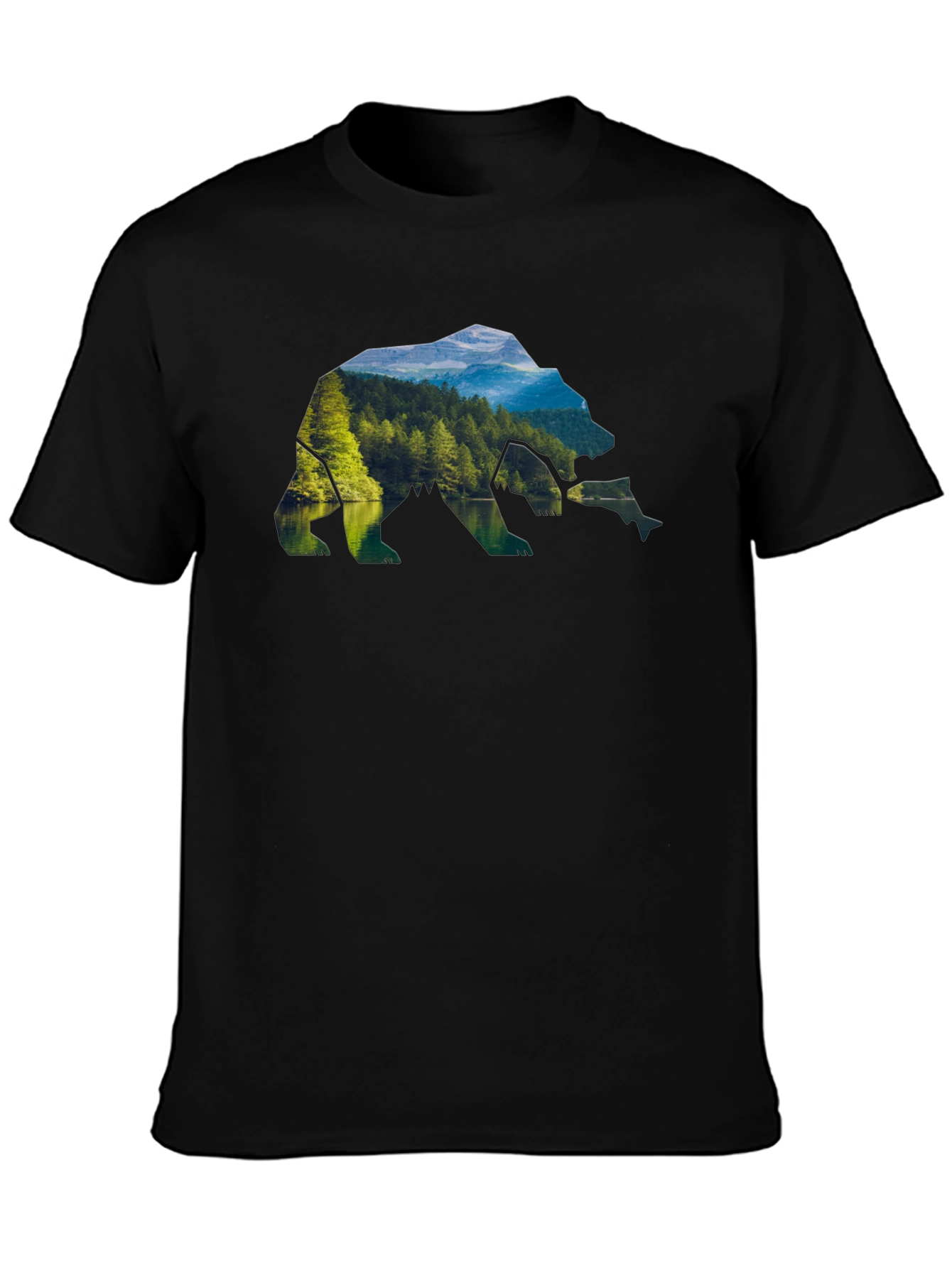 Nature Bear Graphic Tee - Black Crew Neck