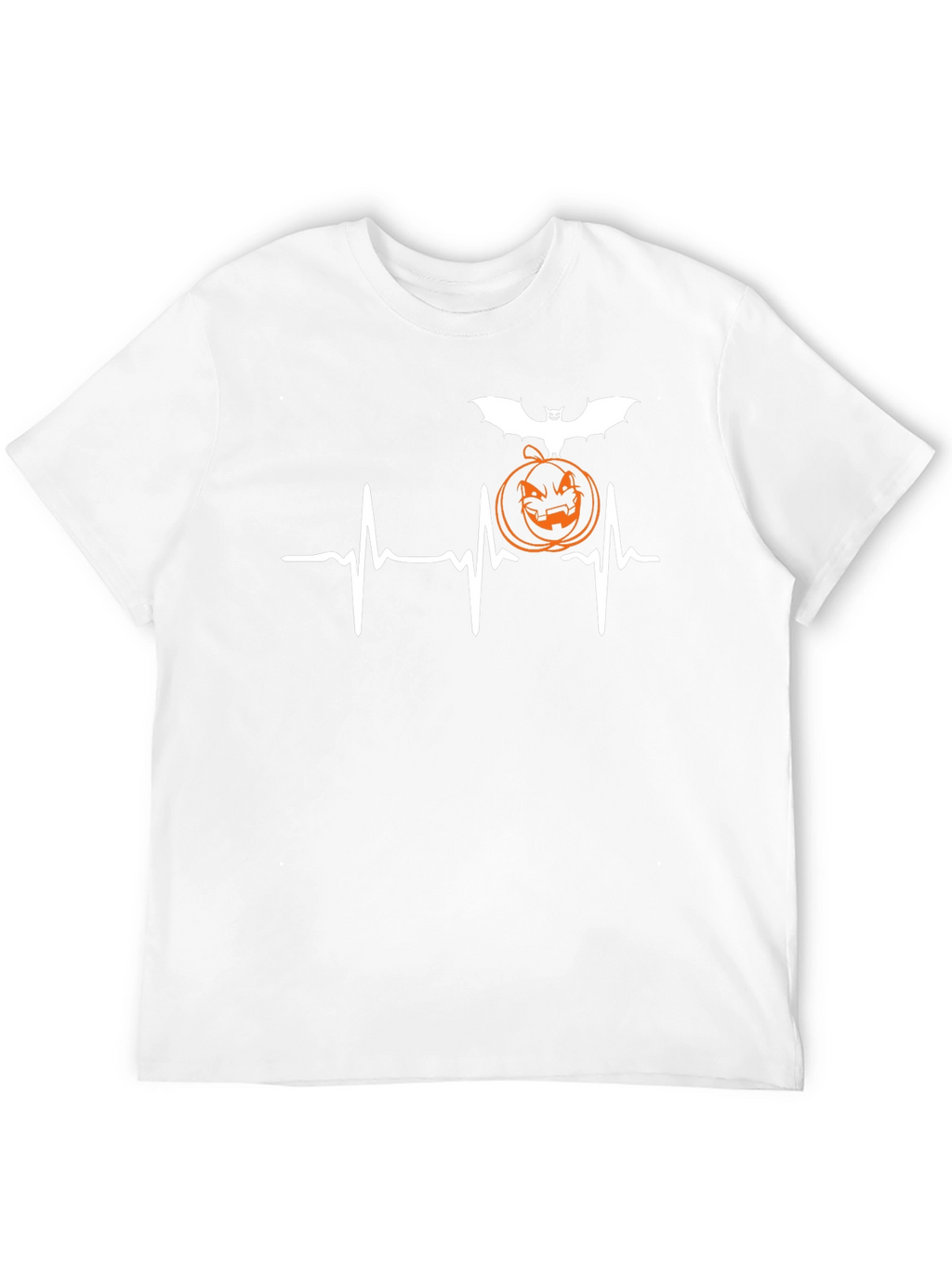 Halloween Heartbeat T-Shirt - Bat & Pumpkin Design