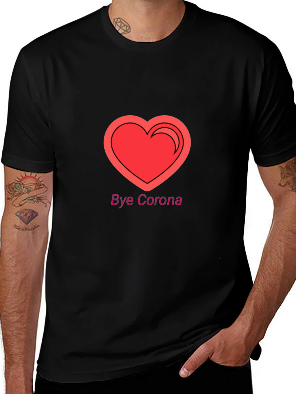 Bye Corona Heart T-Shirt - Black