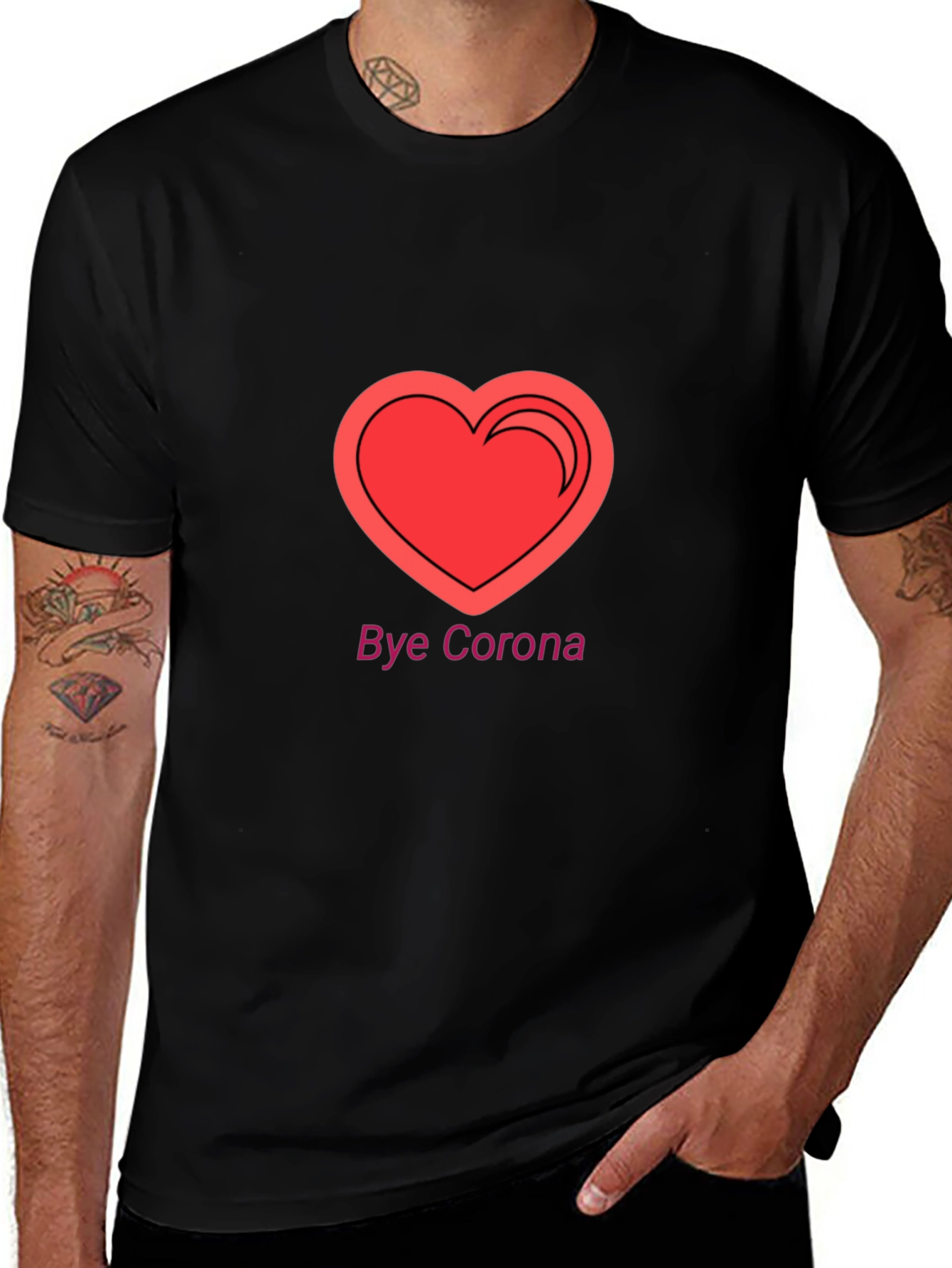 Bye Corona Heart T-Shirt - Black