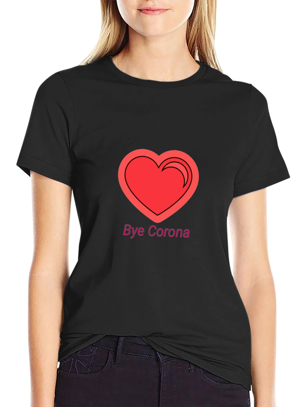 Bye Corona Heart T-Shirt - Black