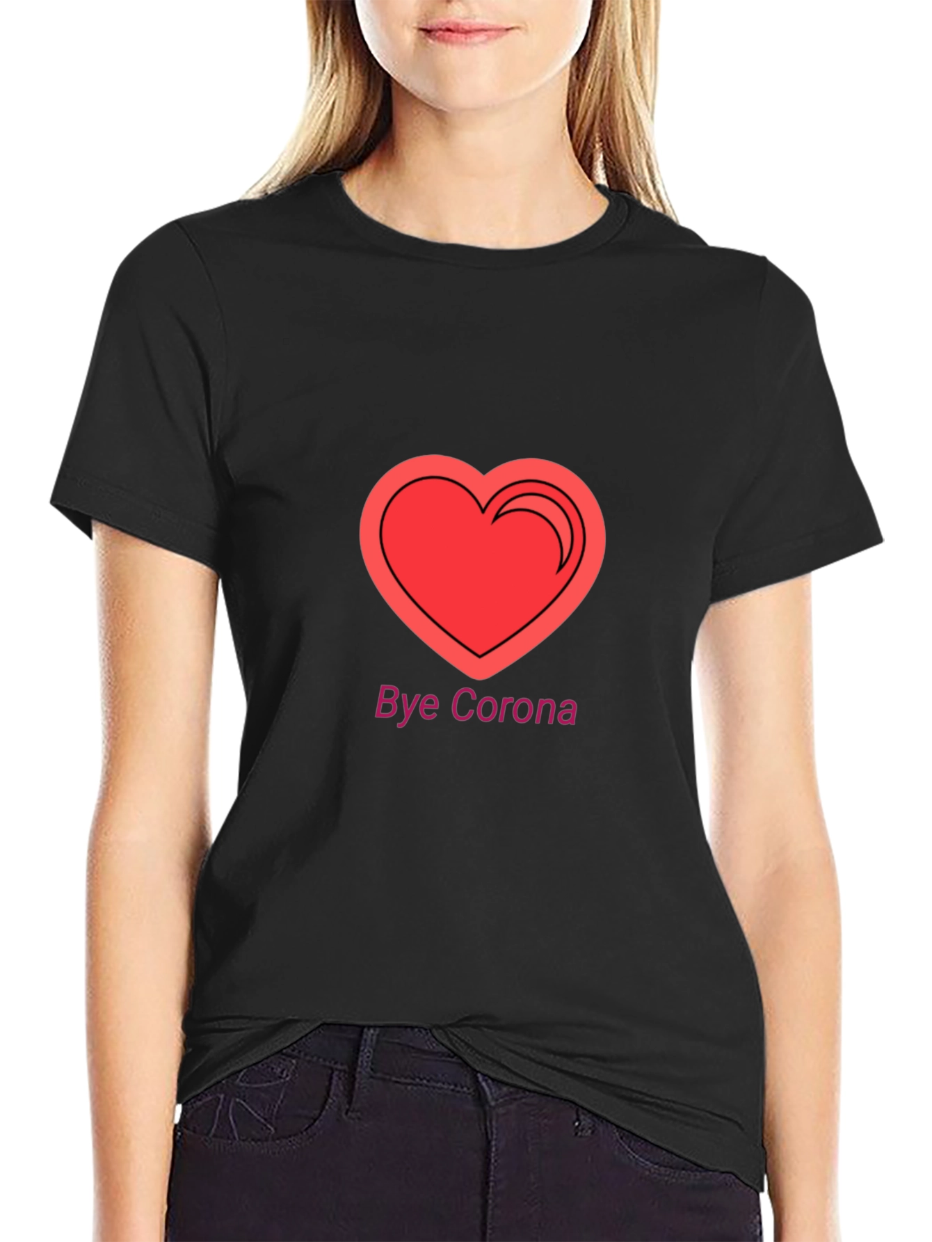 Bye Corona Heart T-Shirt - Black