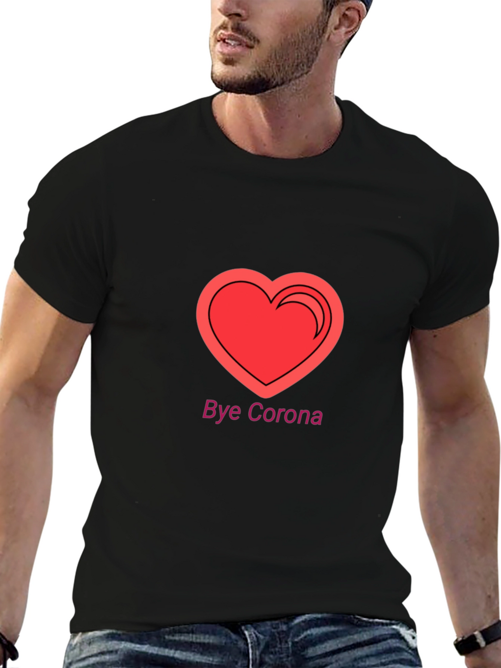 Bye Corona Heart T-Shirt - Black