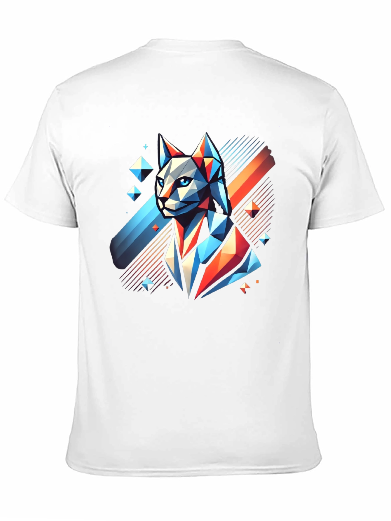 Geometric Cat Graphic Tee - Modern Mens T-Shirt