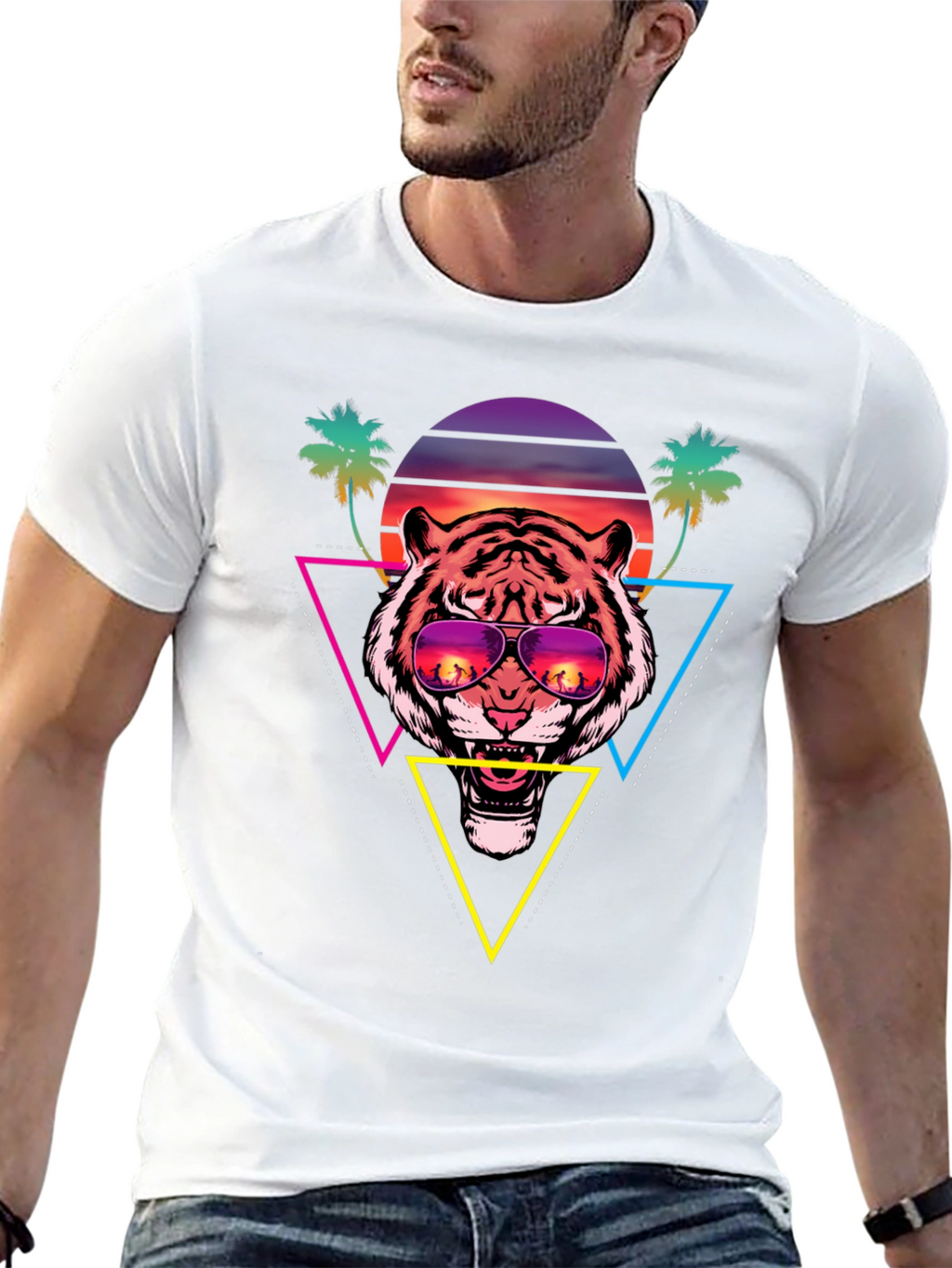 Retro Tiger Graphic Tee - Sunset Vibes