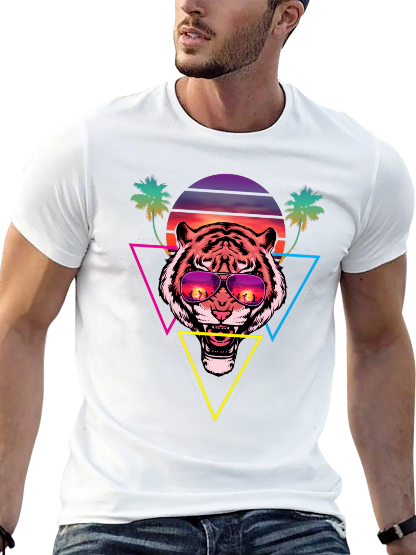 Retro Tiger Graphic Tee - Sunset Vibes