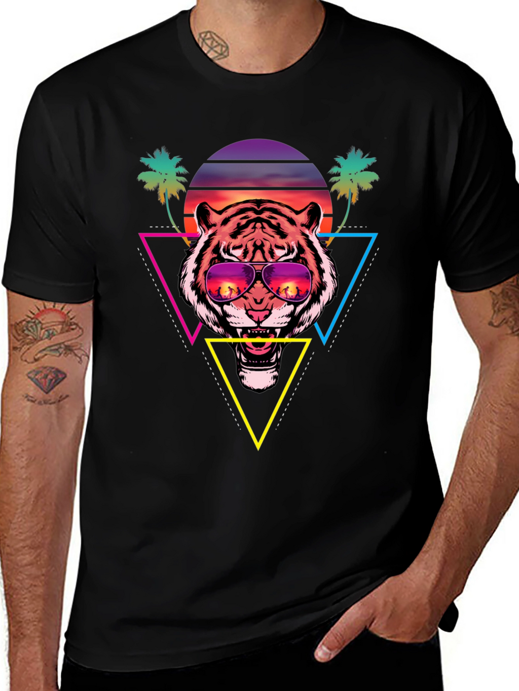 Retro Tiger Graphic Tee - Sunset Vibes