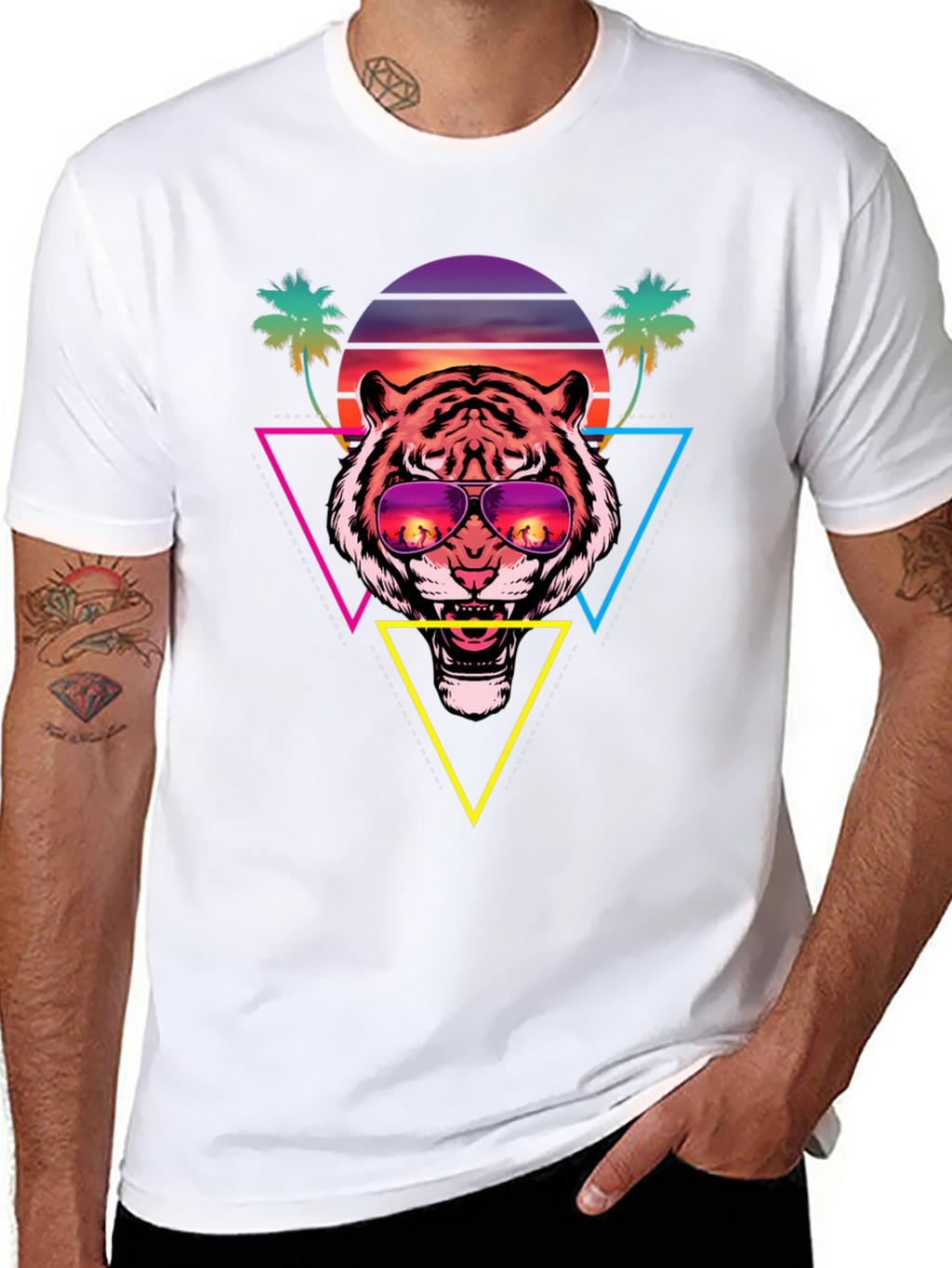 Retro Tiger Graphic Tee - Sunset Vibes