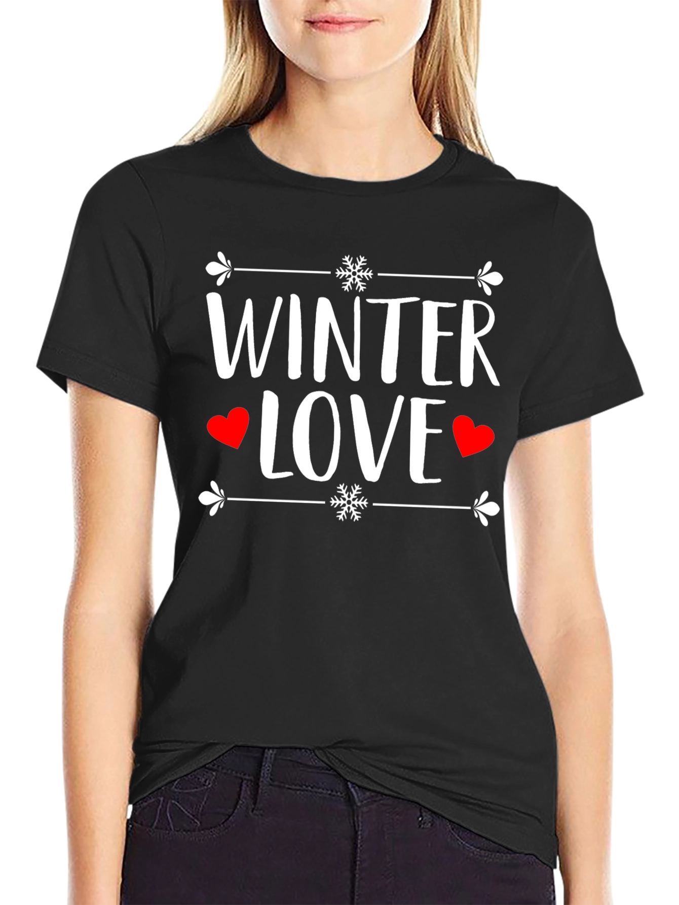 Winter Love Graphic Tee Shirt - Black