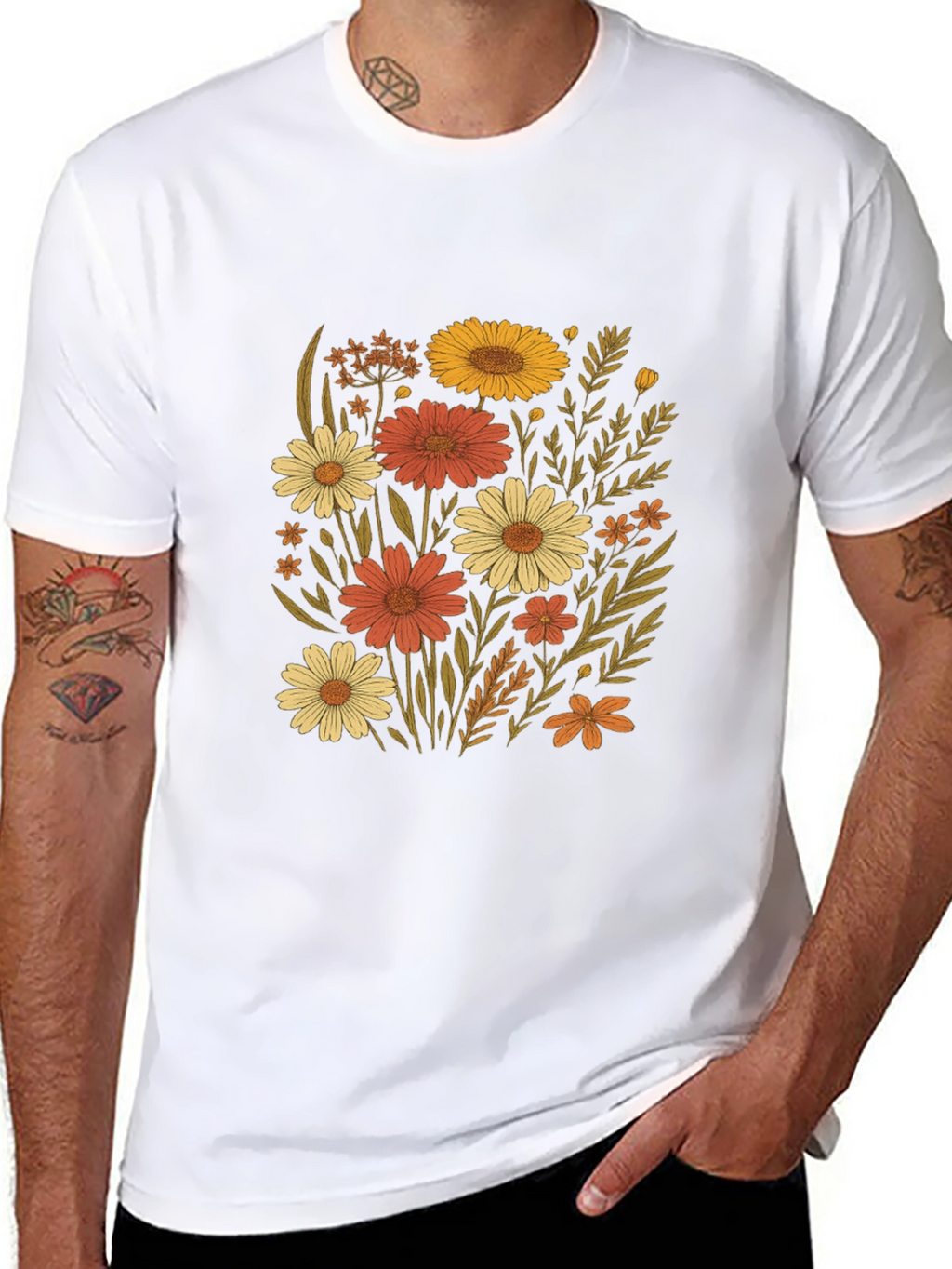 Floral Graphic Print Black T-Shirt