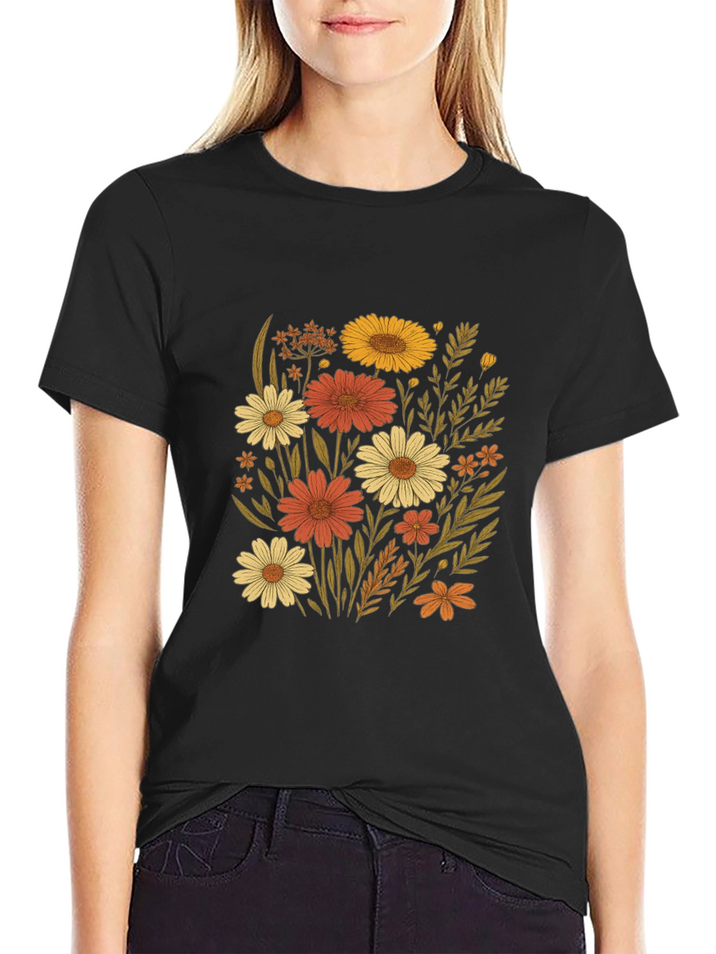 Floral Graphic Print Black T-Shirt
