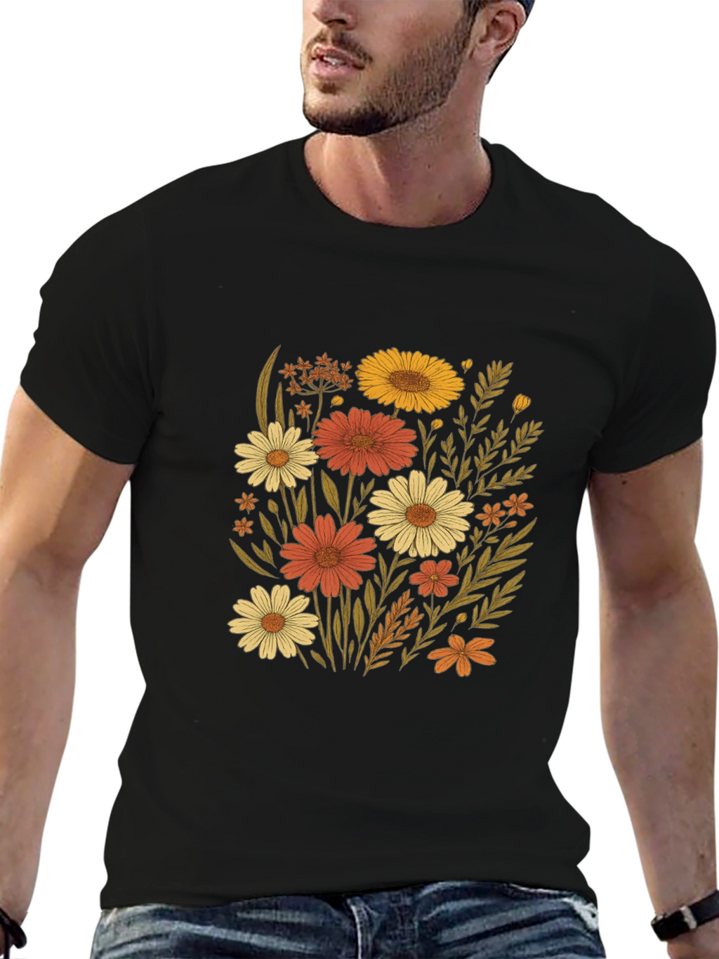 Floral Graphic Print Black T-Shirt