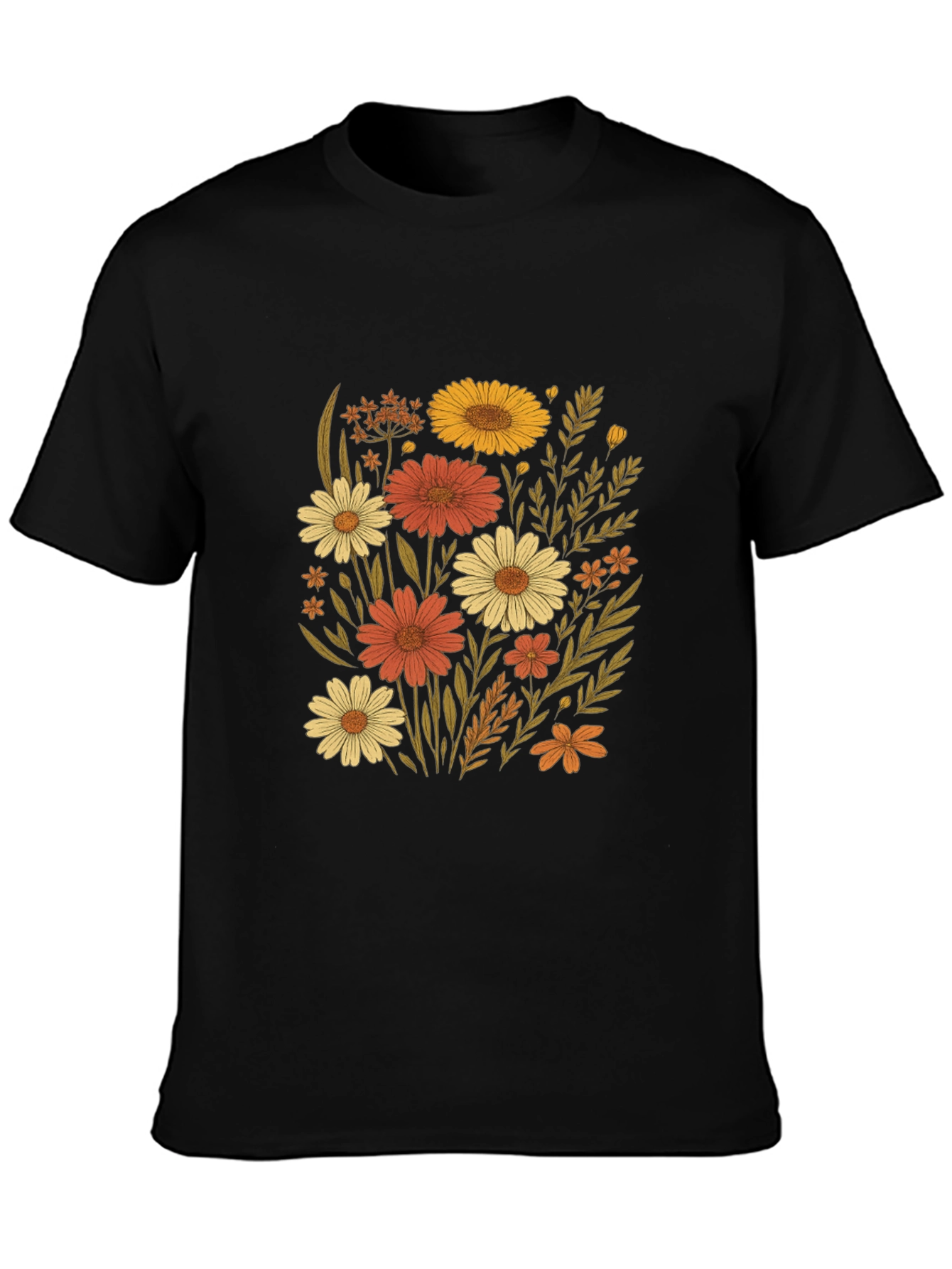 Floral Graphic Print Black T-Shirt