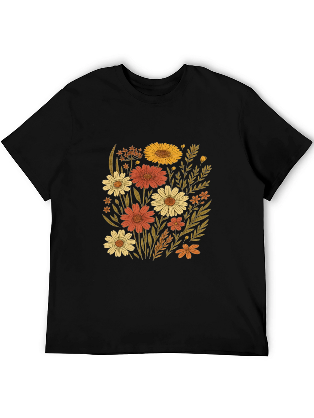 Floral Graphic Print Black T-Shirt
