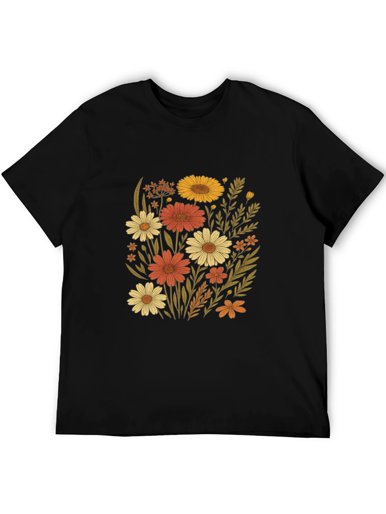 Floral Graphic Print Black T-Shirt