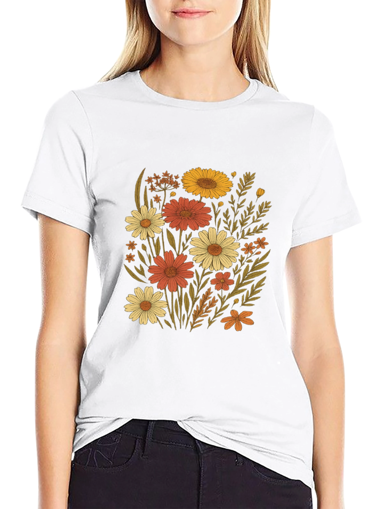 Floral Graphic Print Black T-Shirt