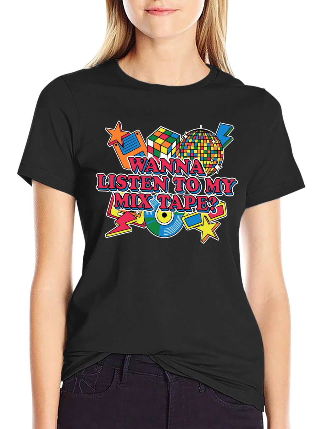 Retro 80s Mix Tape Graphic Tee - Black
