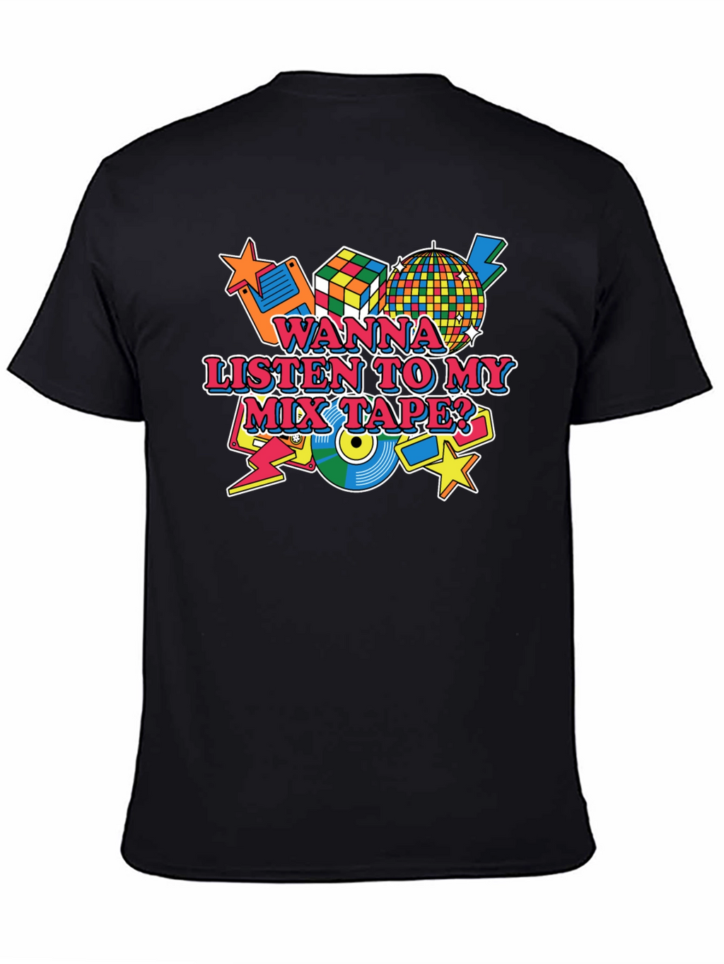 Retro 80s Mix Tape Graphic Tee - Black