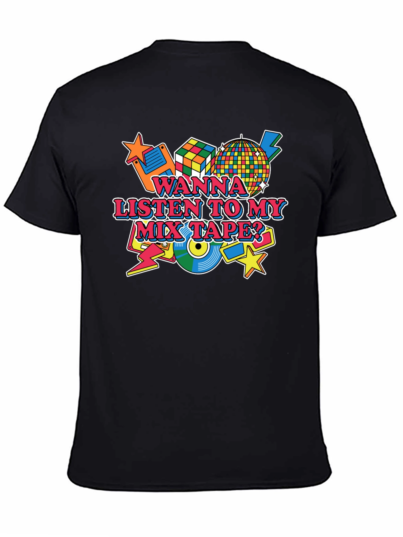 Retro 80s Mix Tape Graphic Tee - Black