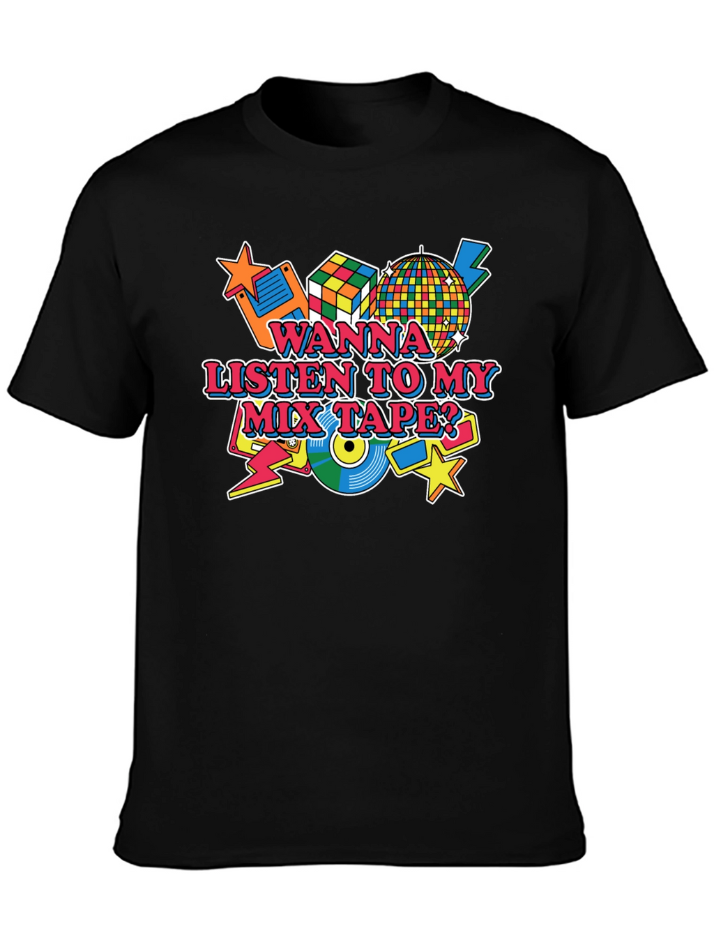 Retro 80s Mix Tape Graphic Tee - Black