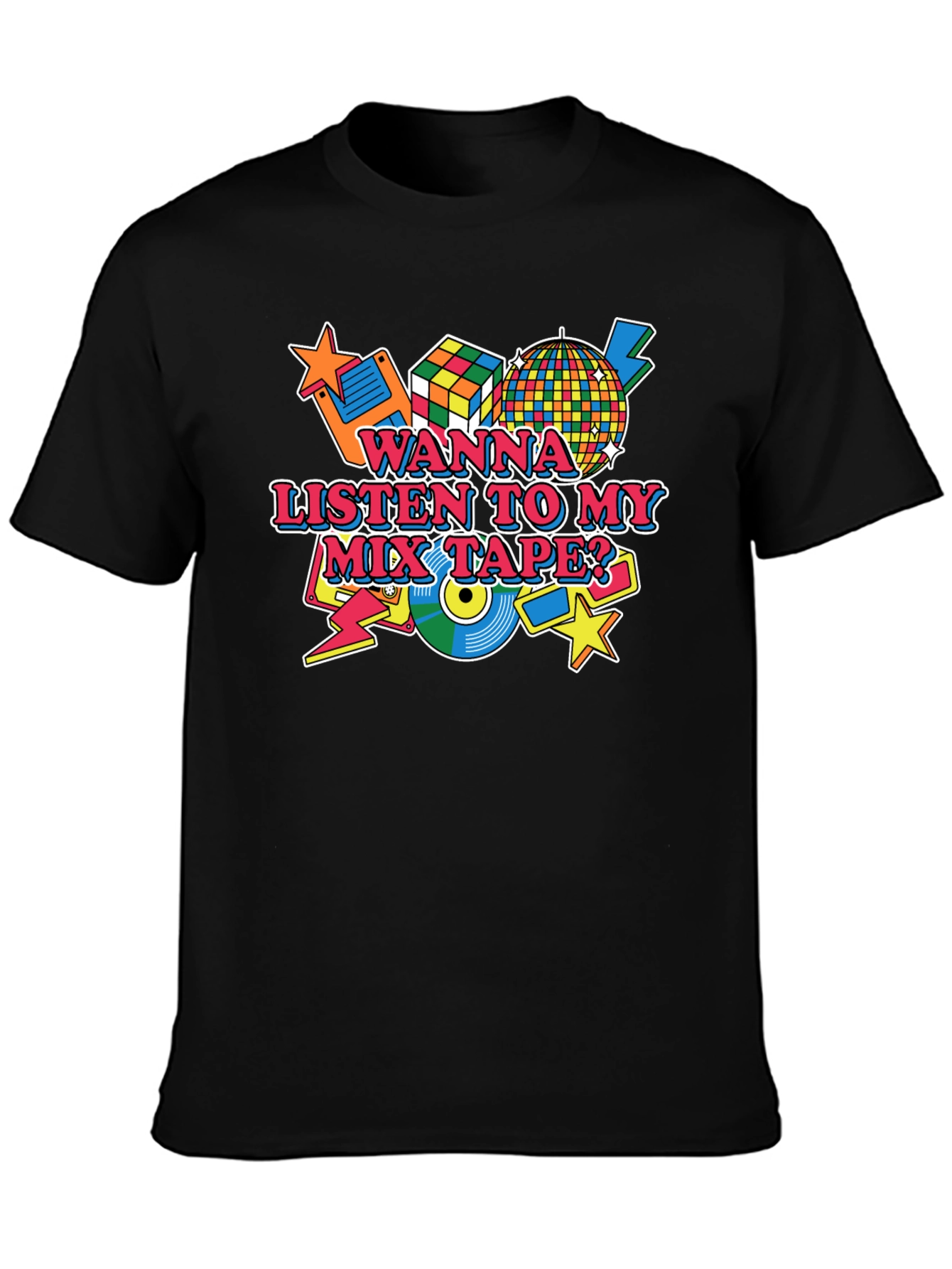 Retro 80s Mix Tape Graphic Tee - Black